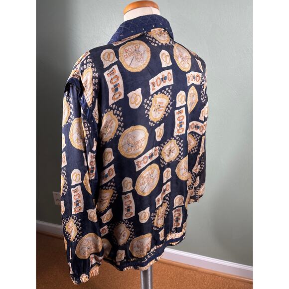 Mureli Jacket Women Large Silk Graphic Polo Club Quilted Collar Lined Full Zip - Picture 3 of 14